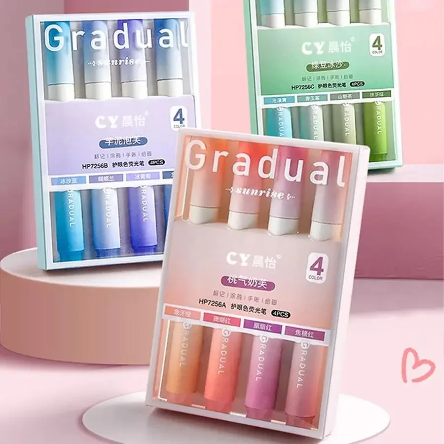 4 Stück/Set Macaron Textmarker Farbverlauf Markierstifte Kawaii Schreibwaren Schüler Marker Stift Niedliche Schul- und Bürobedarf