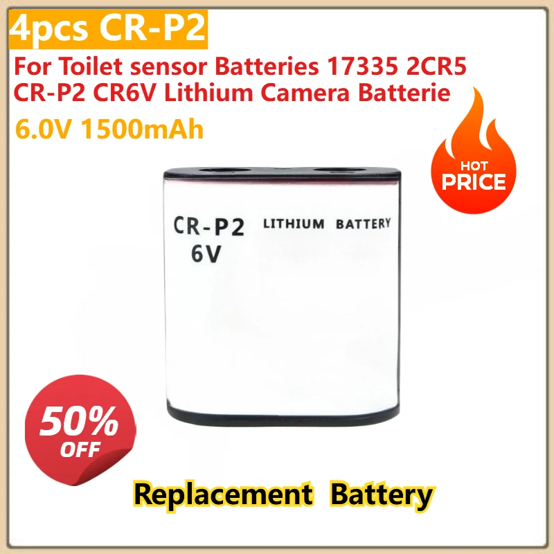 

6.0V 1500mAh 4pcs CR-P2 Toilet sensor Batteries 17335 2CR5 CR-P2 CR6V Lithium Replacement Digital Battery