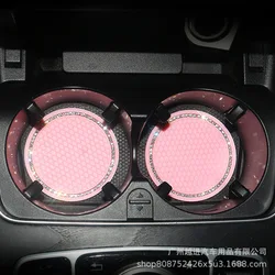 Car Decor Bring Water Coaster Round Silicone Non-slip Pad Cup Insulation Rhinestone Hot Pink Auto Interior Voiture Accessories