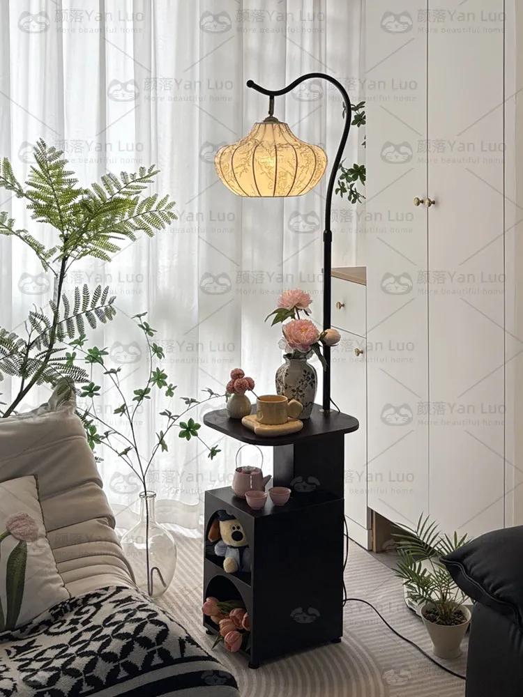 Floor lamp with storage, mid-century modern style, for living room, bedroom, bedside table, or counter