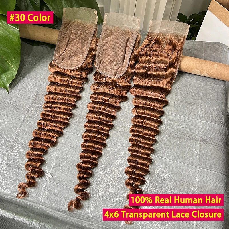#30 Color Deep Wave 4x6 Transparent Lace Closure 100% Human Hair Melt Skin Pre Plucked Invisible Lace 100% Raw Virgin Human Hair