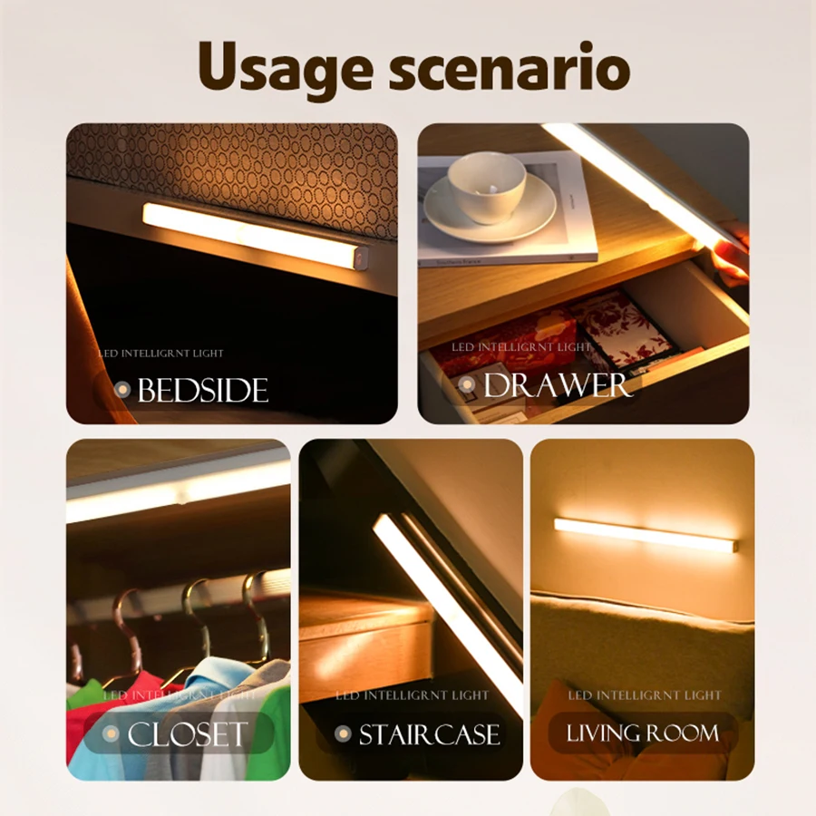 LED Bar Light Motion Sensor USB Rechargeable Led Night Light for Kitchen Wardrobe Cabinet Lighting 10cm/21cm/30cm Cabinet Light