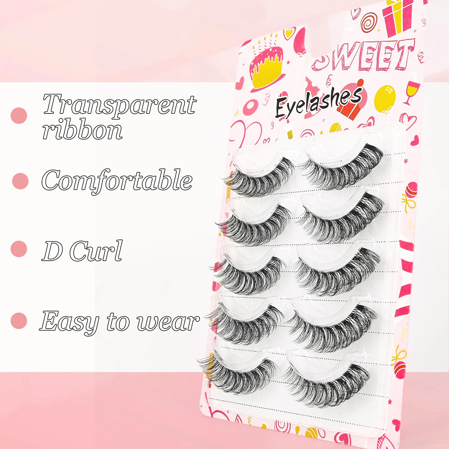 ขนตาปลอม 3D Fluffy 5 ชิ้นพร้อม D Curls ธรรมชาติเพื่อลุคที่ดีที่สุด