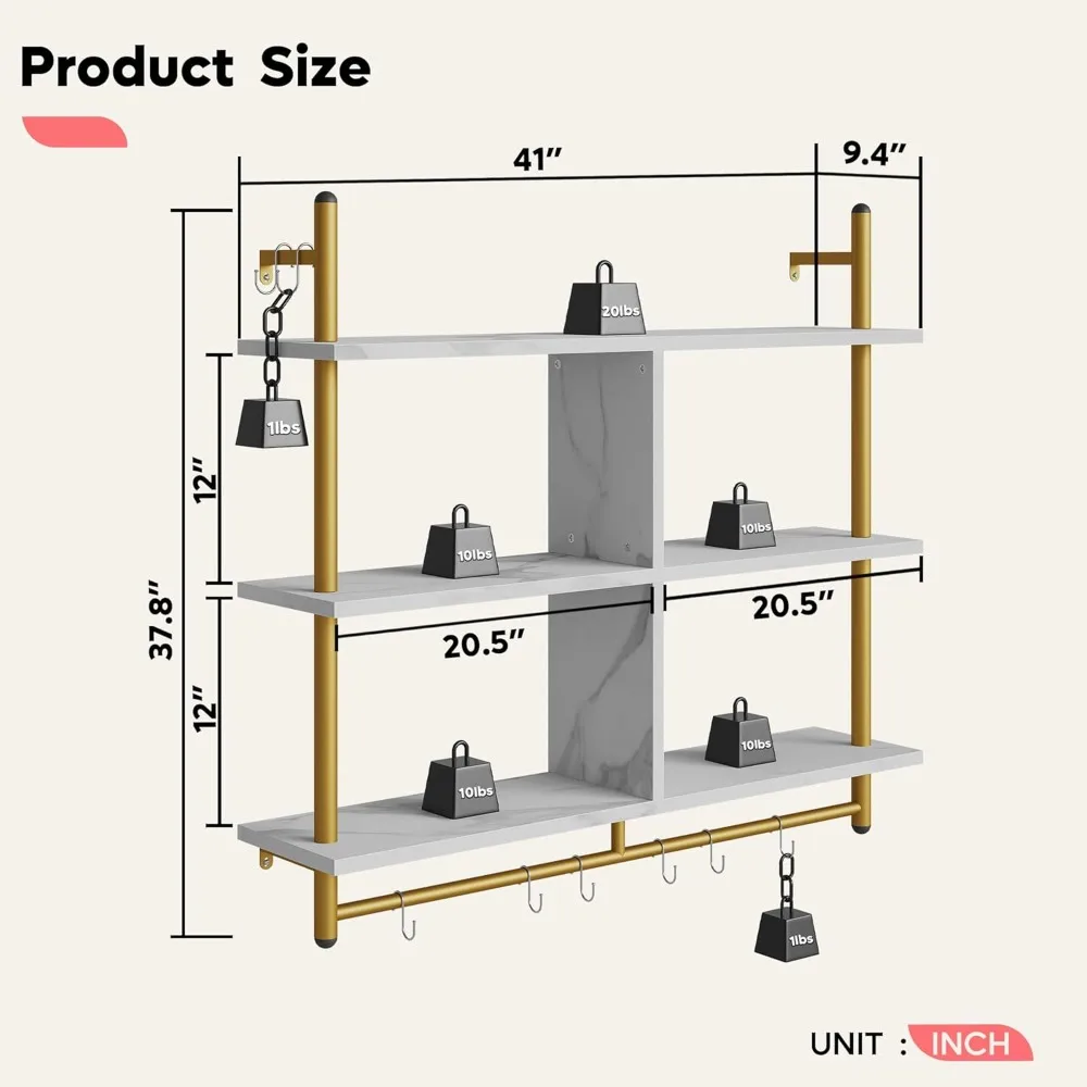 Kitchen Shelves Wall Mounted Floating Pipe Shelving 3 Tier 41.5