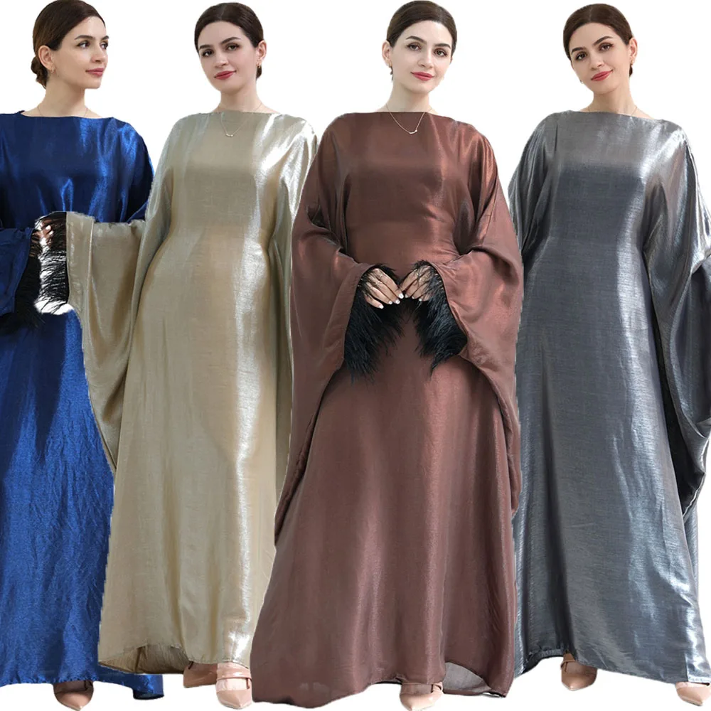 

Ramadan Abayas Feather Oversize Muslim Dress Women Eid Party Gown Dubai Morocco Kaftan Islamic Clothing Prayer Garment Robe Gown