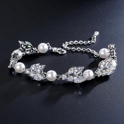 ZAKOL Luxury Shiny AAA Cubic Zirconia Imitation Pearl Charm Bracelet for Women Elegant Wedding Jewelry Gift