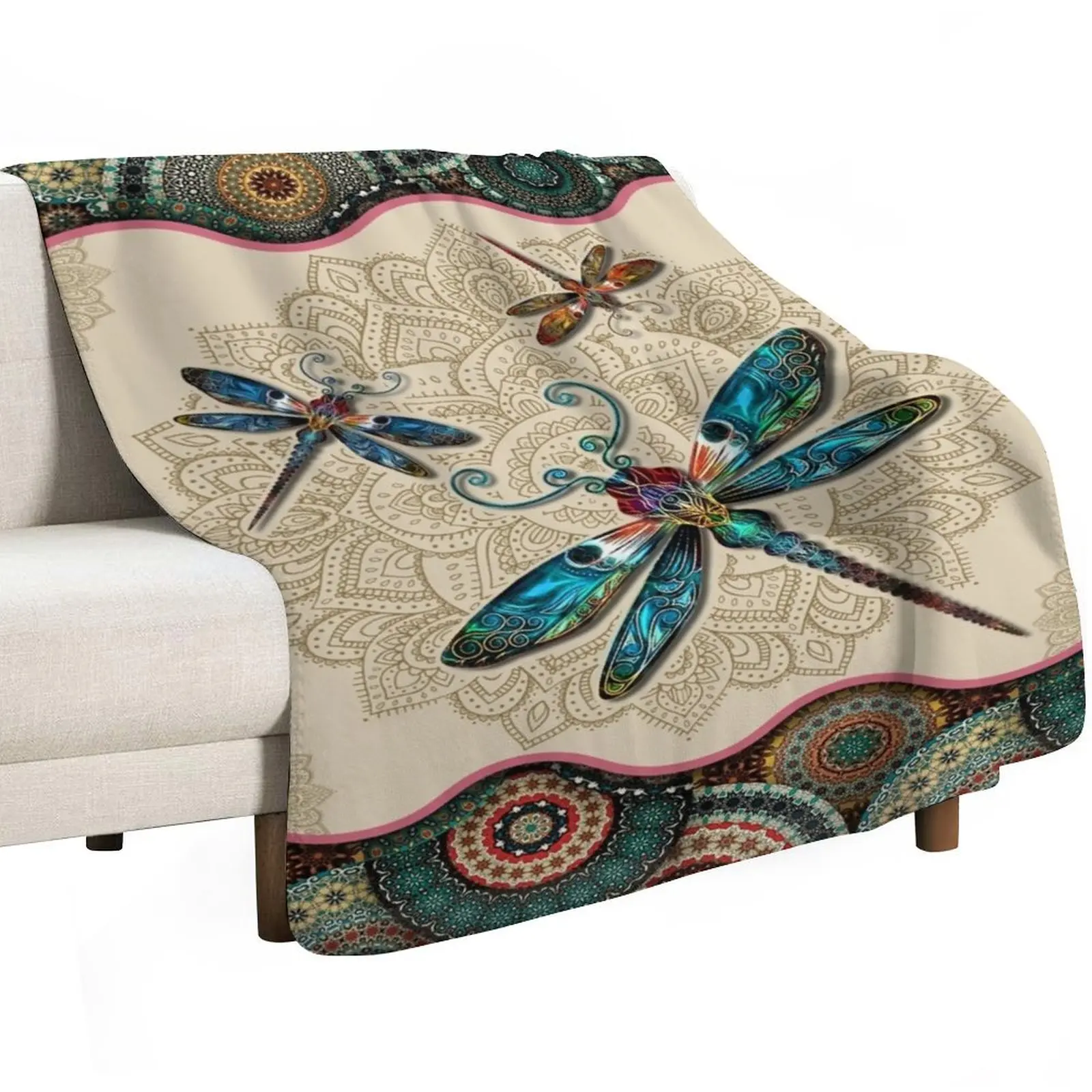 

Dragonfly Vintage Mandala Throw Blanket Blankets For Sofas Soft Plush Plaid Multi-Purpose Tourist Blankets