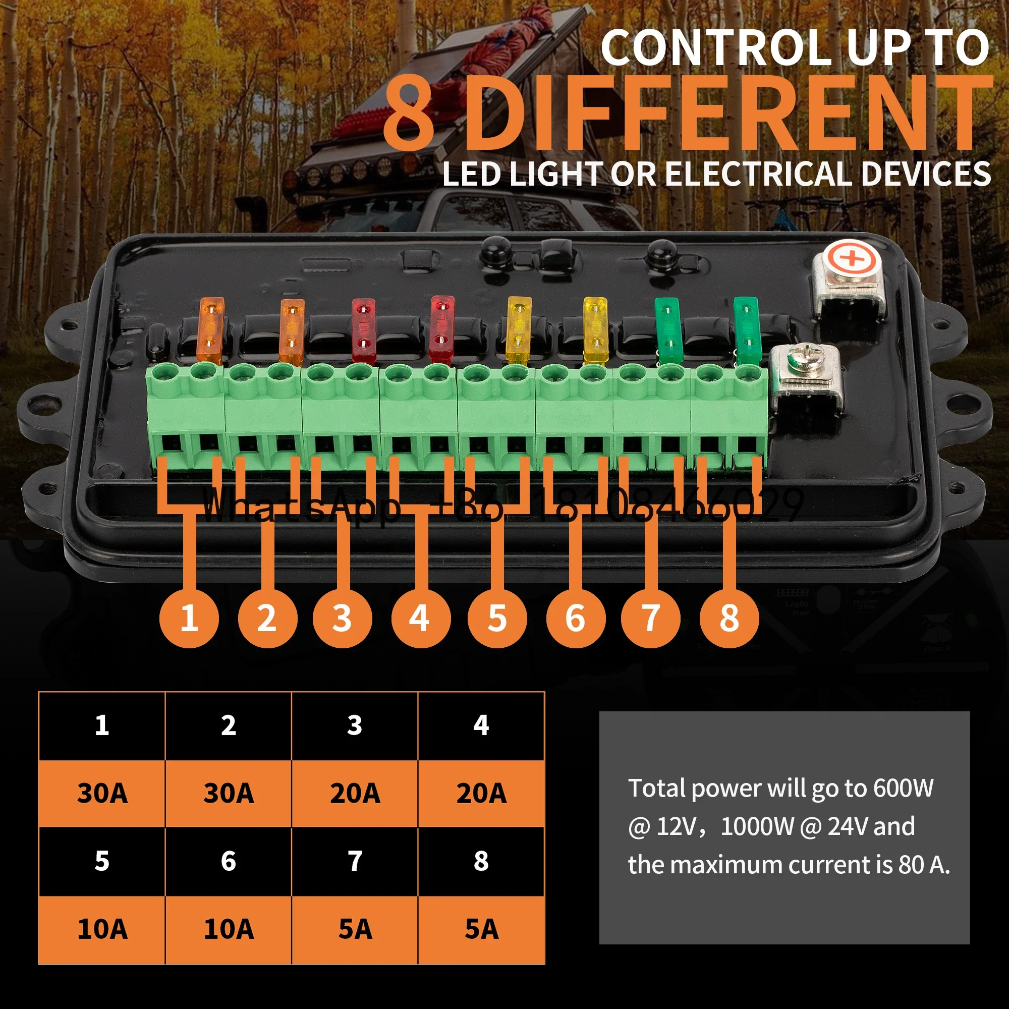 RFB Road 80A Circuit DC 12-24V Power Integrated Controller Electronic 8 Gang Relay Switch Panel System For Car Auto RV Boat