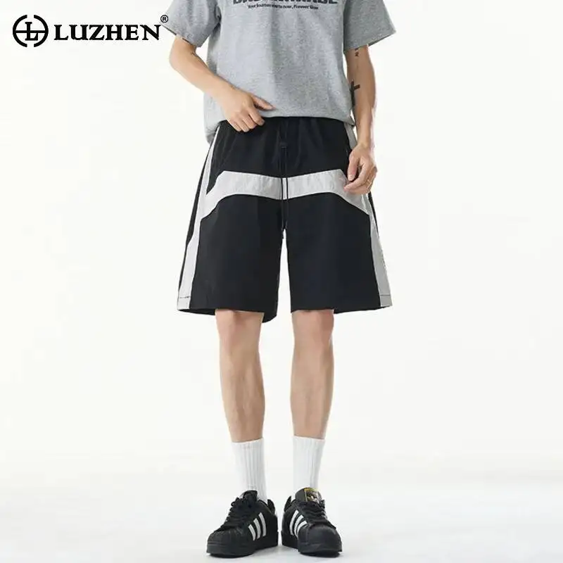LUZHEN 2026 Summer Color Contrast Printed Elastic Waist Casual Sports Five-pointed Pants Men's Trendy Handsome Gym Shorts JY7414