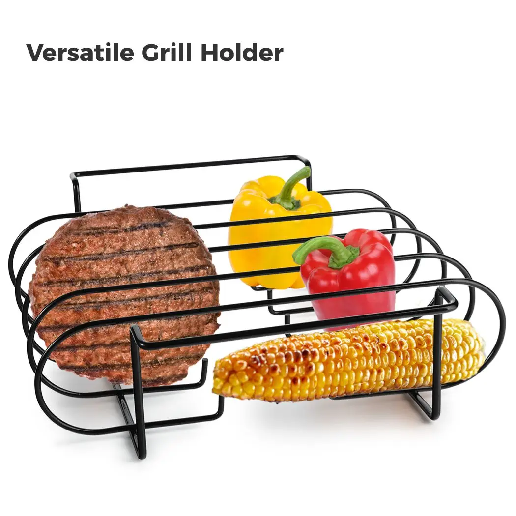 Metal Rib Rack Iron Rib Grilling Holder Barbecue Meat Rack For Smoking Roasting Barbecue Meat Roasting Grilling Rack Gas Grill