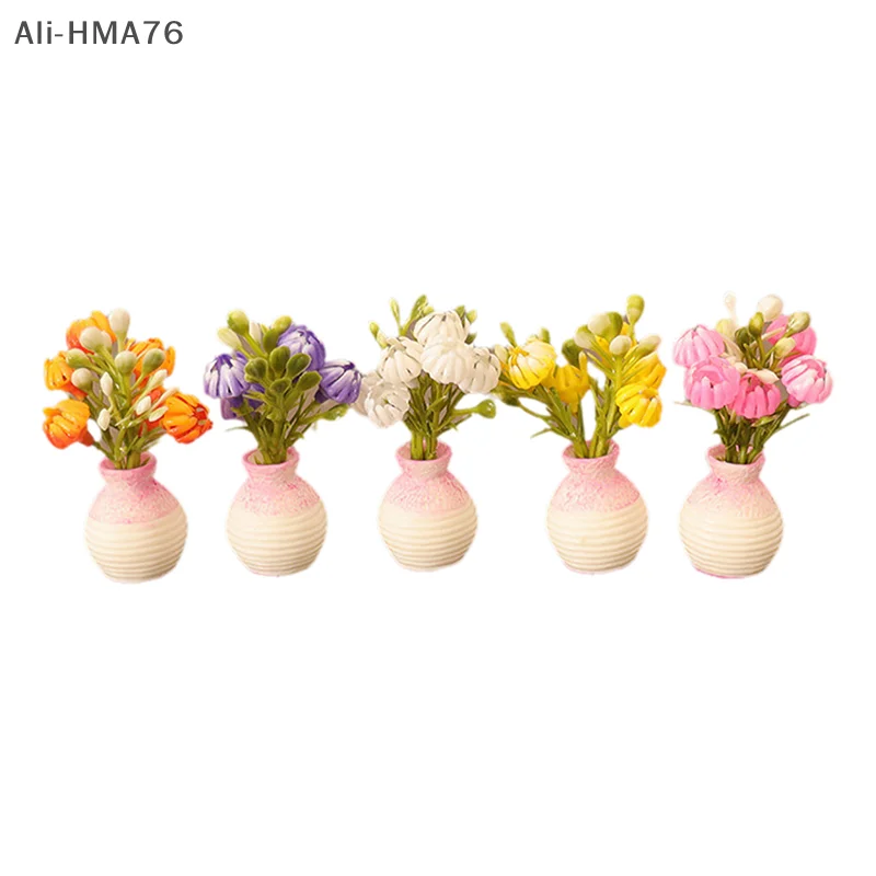 

1Pc 1:12 Dollhouse Miniature Plastic Simulation Green Plants Potted Flowers Toys for Children's Dollhouse Decoration Accessories