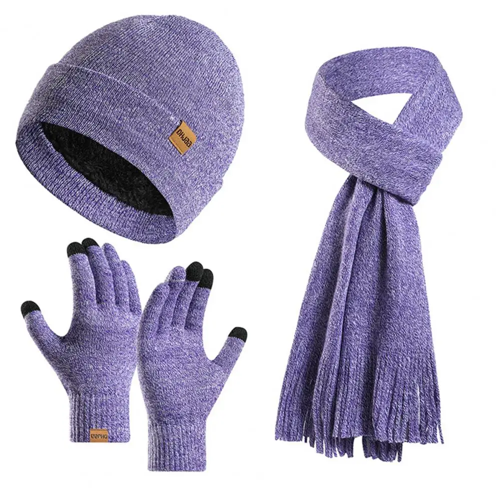 Conjunto de gorro de invierno de punto grueso, conjunto de guantes y bufanda Unisex para ciclismo al aire libre, suave, cálido, elástico, Color