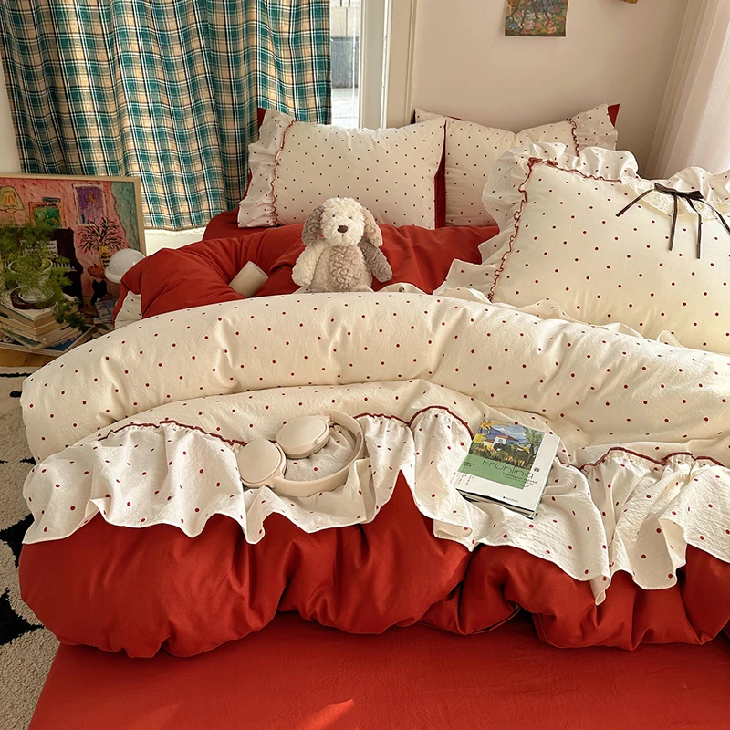 

2026 New Comforter Sets Bedding Sets and Components With Bowknot Lace 4PCS Soft Bedding Sets For Girls Women Home Bedroom