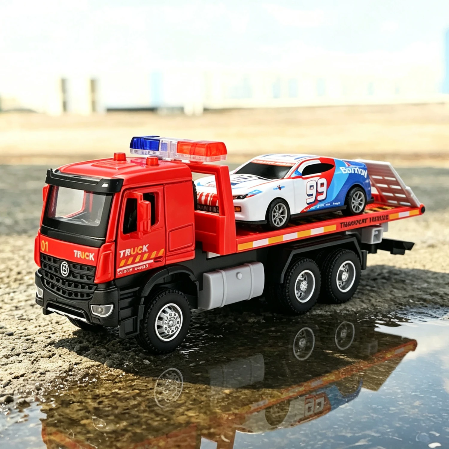 Road Rescue Tow Truck Model Simulation Alloy Flatbed Transport Vehicle