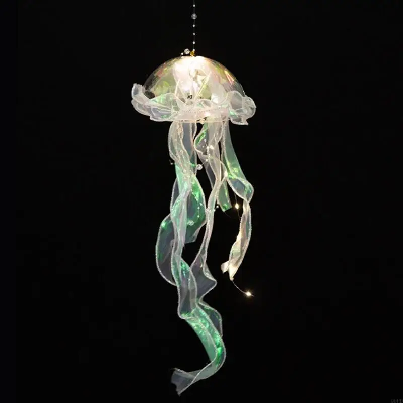   Jellyfish Handheld Lantern Light Decor Set with Flowing Ribbon Streamers, 2 Piece LED Accent for Party Areas and Family Use