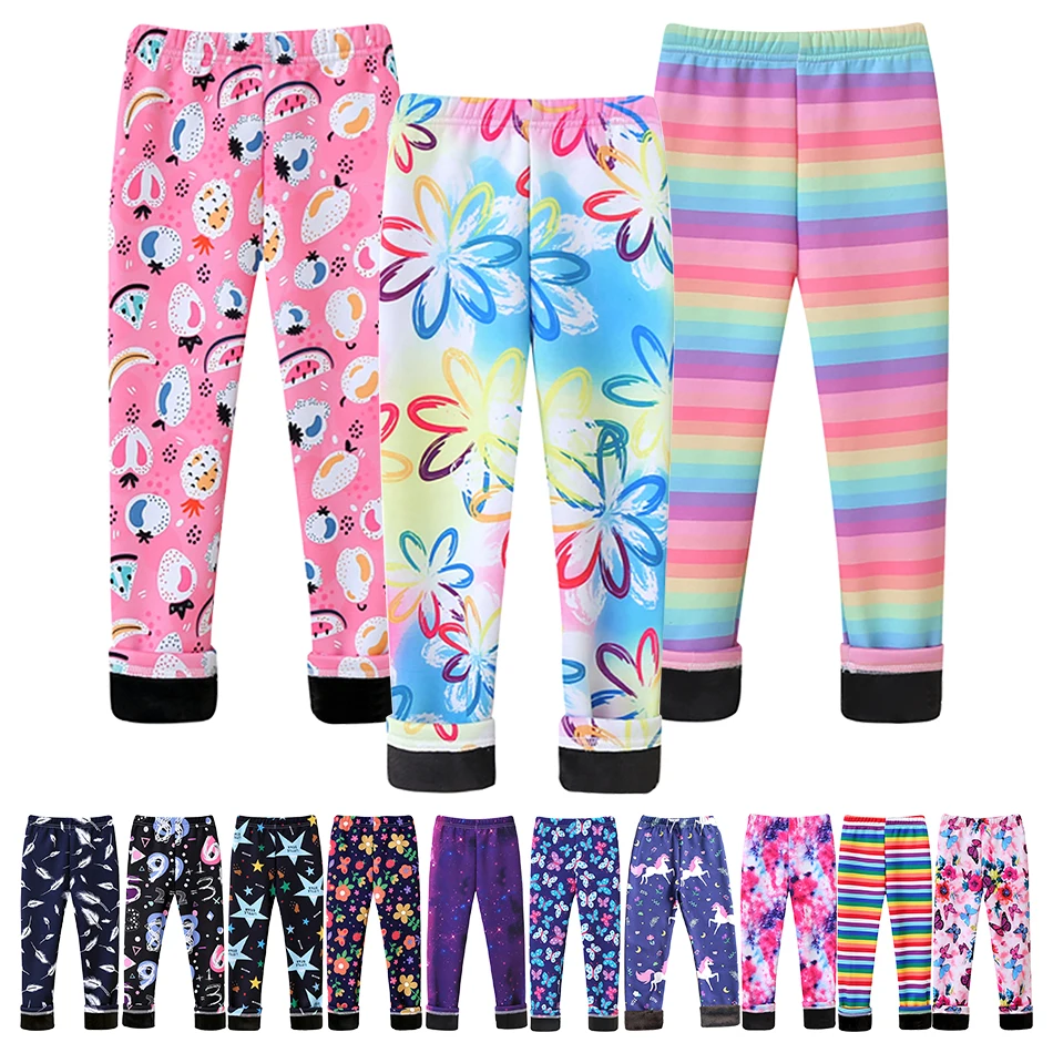 Toddler Girl Insulated Multiple Styles Fleece Pants Cozy and Trendy Warmth Leggings Autumn Spring Floral Striped for Little Ones