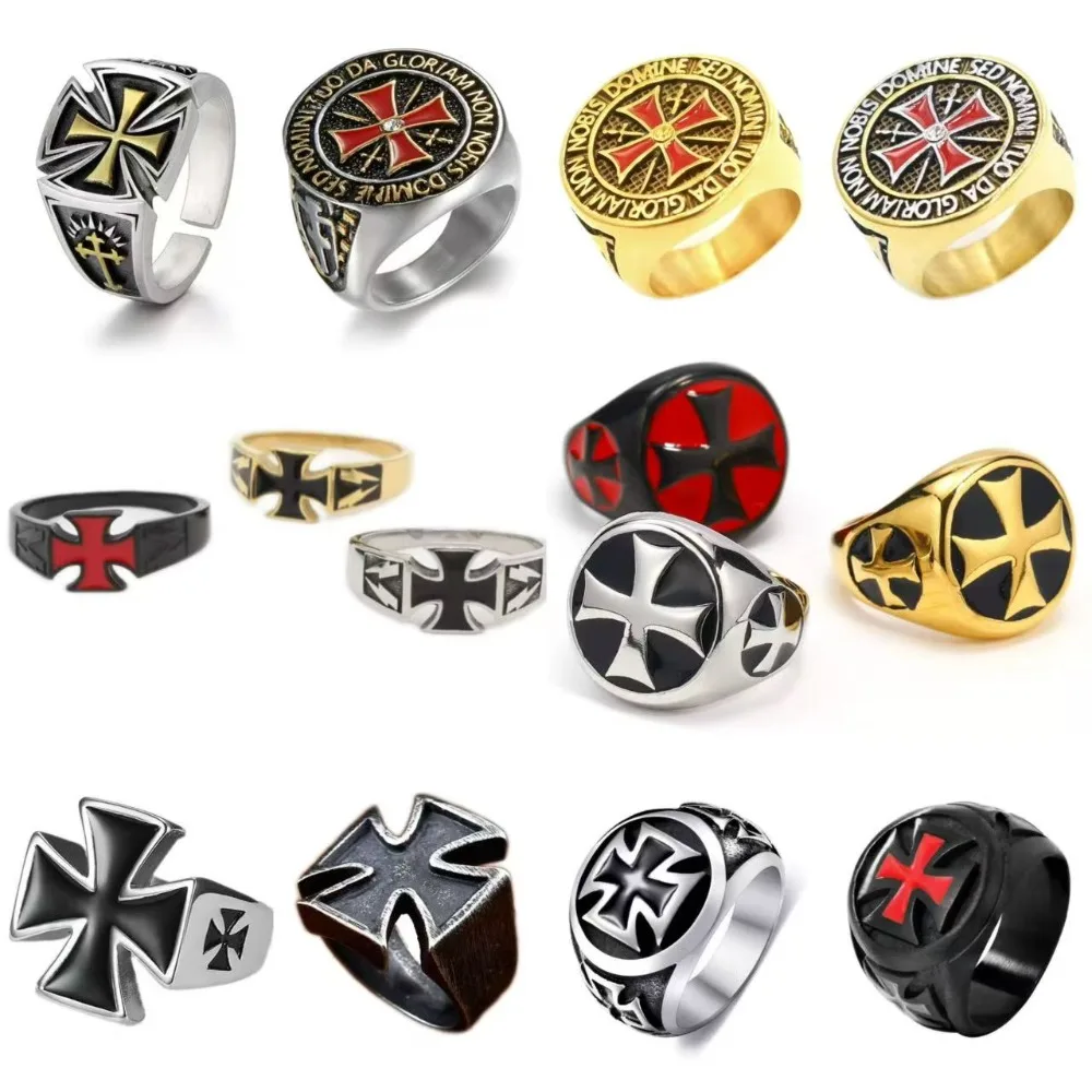 

Vintage German Iron Cross Rings for Men Warrior Courage Symbol Gold Silver Red Color Stainless Steel Punk Jewelry Fashion Gifts