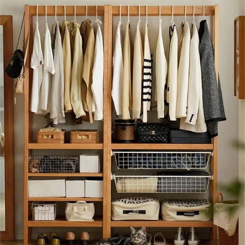 Floor-to-ceiling hanger, cherry wood Japanese log storage rack
