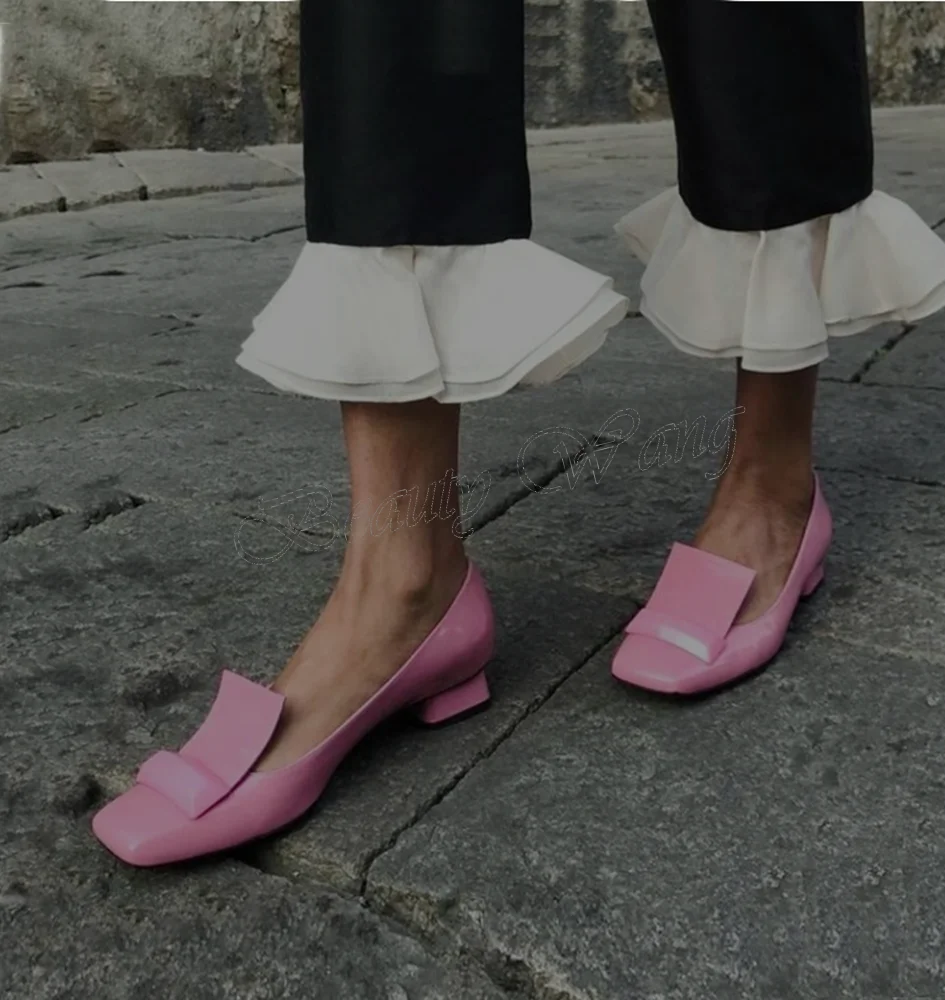 

Pink Square Toe Solid Pumps Shoes Pu Leather Slip on Square Heel High Heel Shoes for Women 2025 Zapatos Para Mujere