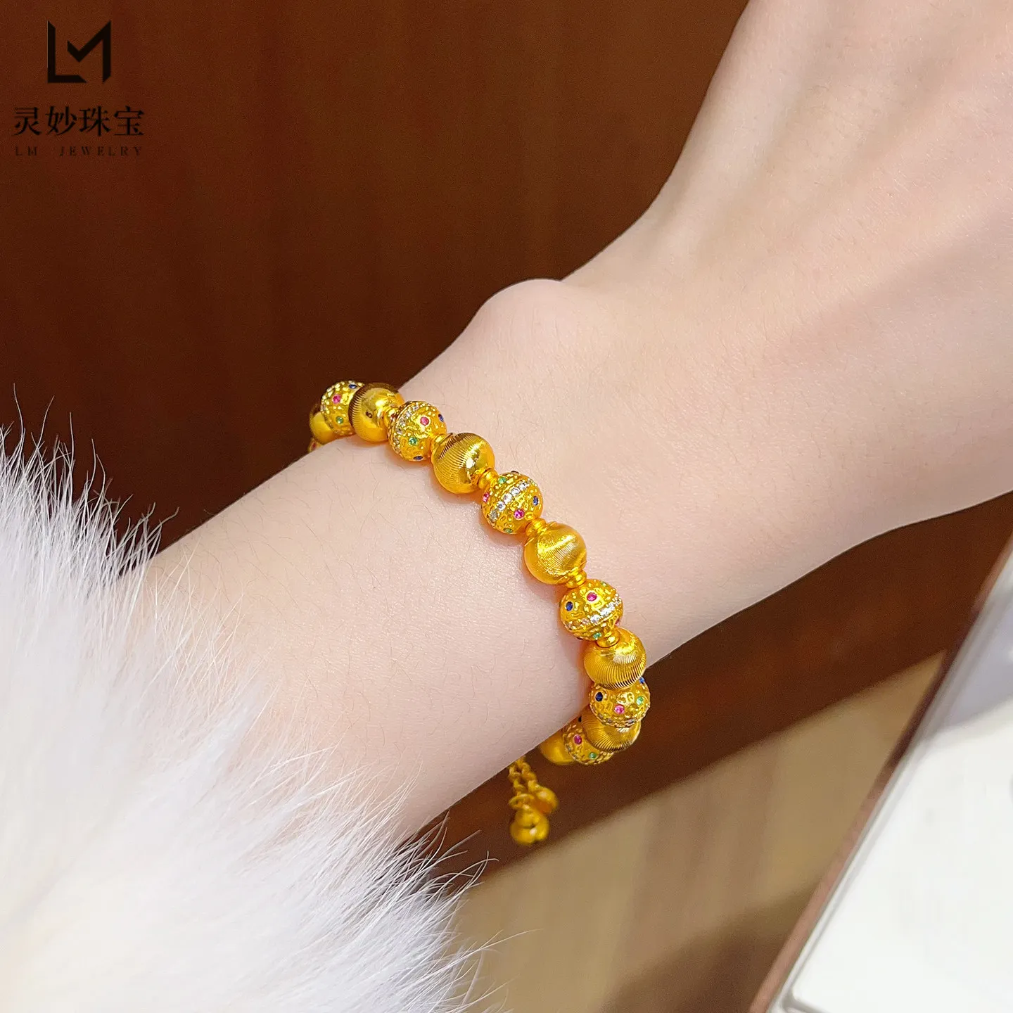 

Золотой браслет для женщин из настоящего золота 9999 пробы (24K) в стиле Gold Shop, с кисточками и подвеской в форме тыквы, изысканный подарок, красивое роскошное украшение