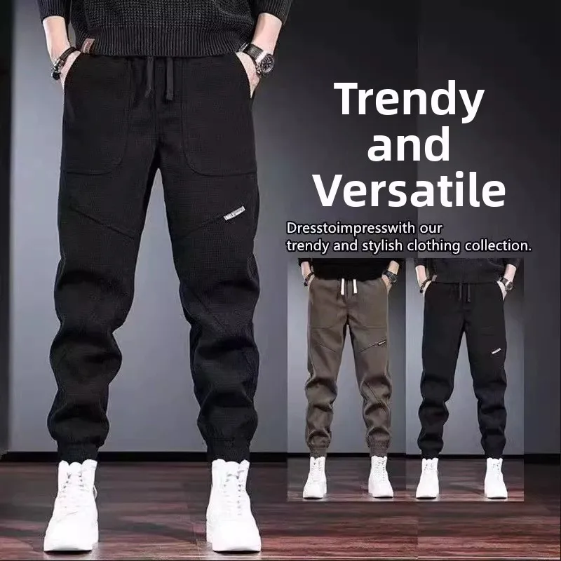 Trendy Men's Fce Lined Loose Fit Casual Sports Pants Autumn Winter Low Waist Long Trousers Youth ular Sle Cuffed Ankles