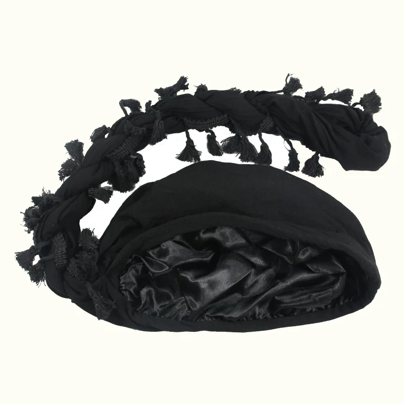 Bohe Style Punk Burr Trim Men's Turban Headwrap Satin Lining Stretchy Male Bonnet Men Bandana Hip Hop Headband Biker Headscarf