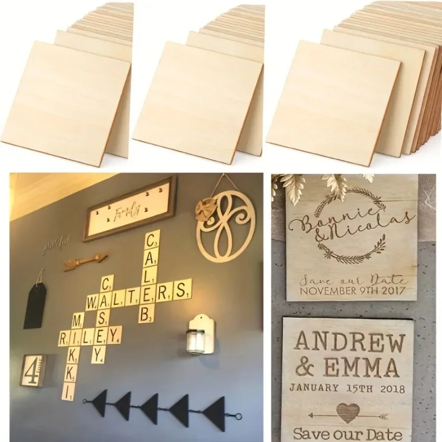 Wood Square 4x4cm Blank Wood Sheet for Crafts, Thin Unfinished Wood Squares for Wood Burning Painting Staining Wood Engrav