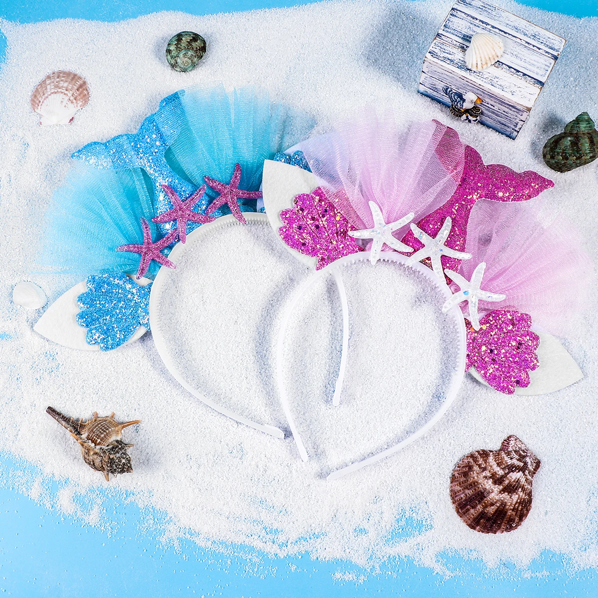 

4pcs Cute Hair Hoop Mermaid Design Party Hairbands Girls Birthday Tiaras Glitter Accessories Kids Novelty Hair Tools