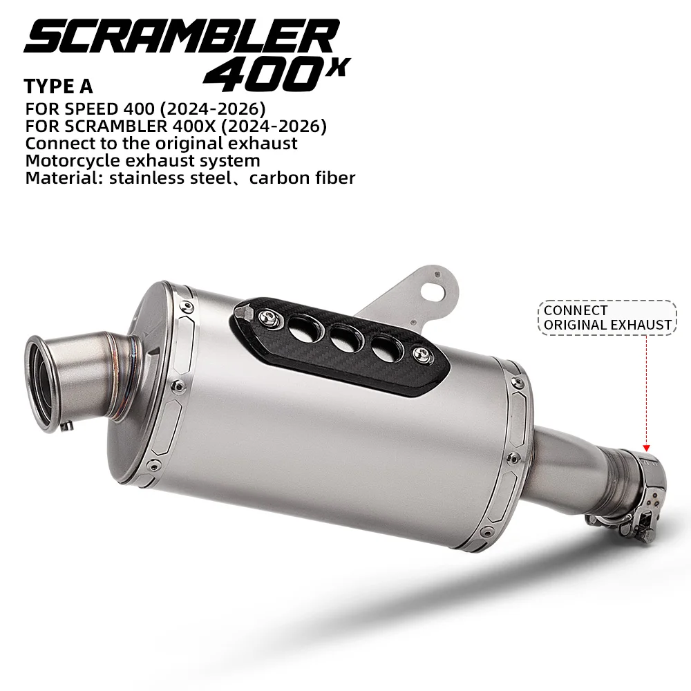 

For Scrambler 400X Motorcycle Exhaust Stainless Slip on Line Muffler with DB Killer Interface