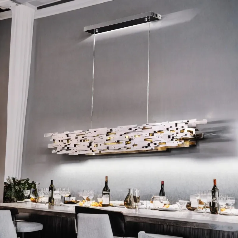 

Postmodernism light Mechanical Stainless steel LED Chandelie lustre Hanging Ceiling for Hotel Restaurant Indoor Kitchen