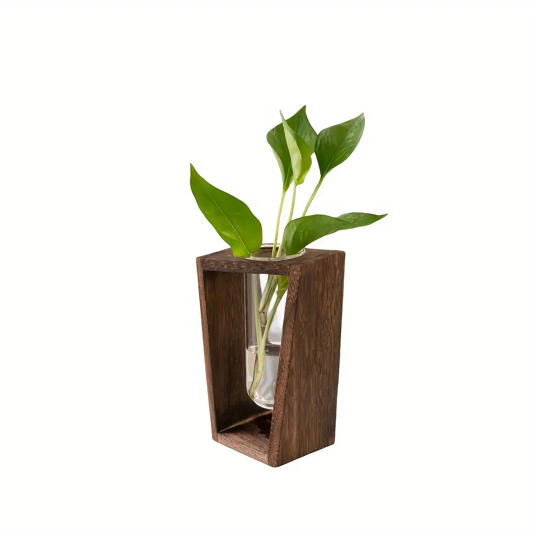 Modern Wood Propagation Vase - Minimalist Hydroponic Planter for Home & Office Decor