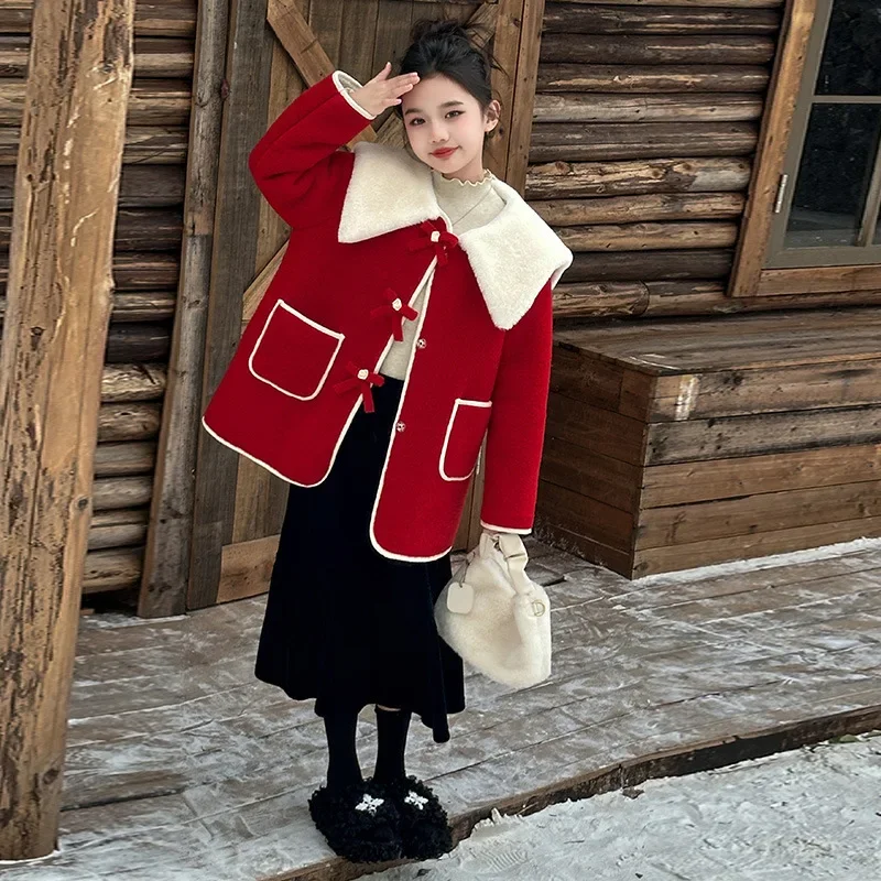

Girls Coat 2024 Winter New Childrens Clothes Girls Baby Foreign Style Thickened and Fluffy Coat Casual Simple and Daily