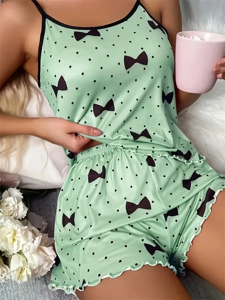 

2-pcs Autumn Sexy Women's Camisole Vest Shorts Home Suit Set Sleeveless Sleepwear Slim Suspender Pajamas for Ladies