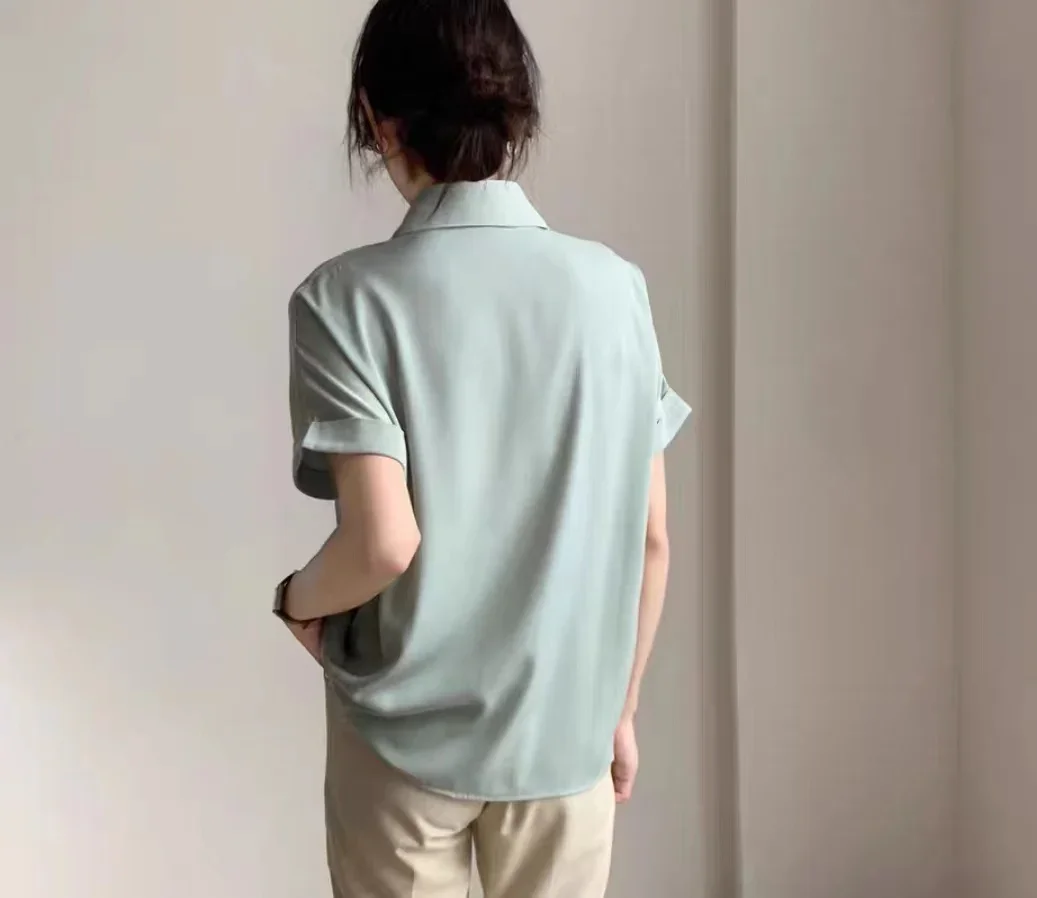 우아한 빈티지 여성 솔리드 반팔 셔츠 한국 패션 여름 여성 블라우스 캐주얼 심플 의류 탑 여성 트렌디