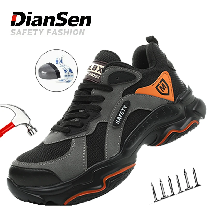 

Мужская рабочая обувь со стальным носком, неразрушимая защитная обувь с вращающейся кнопкой, устойчивые к проколам рабочие кроссовки на воздушной подушке, рабочие ботинки