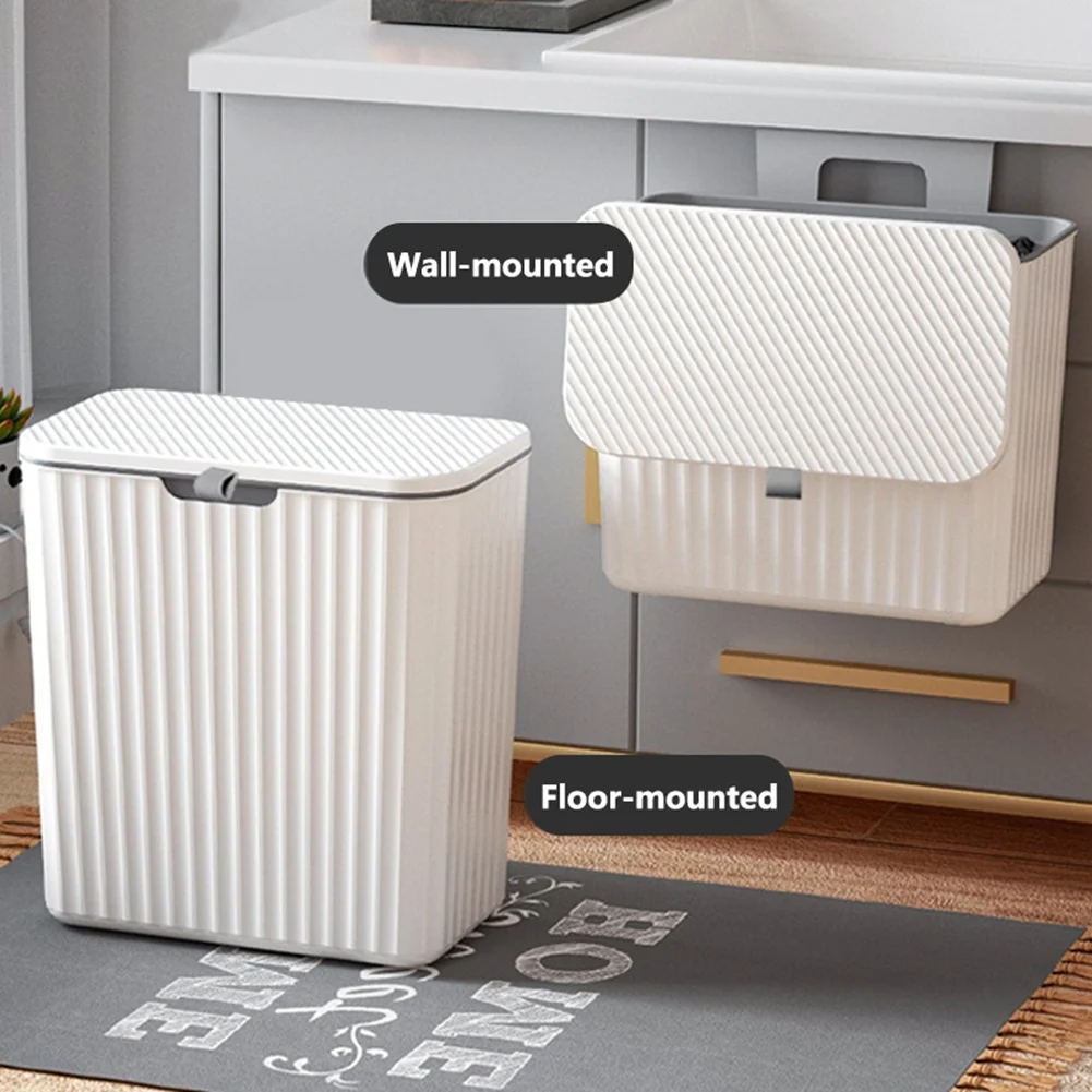 Wall Mounted Kitchen Trash Can Large Capacity Kitchen Garbage Cans with Lid Hanging Trash Bin for Bathroom Cabinet 9L