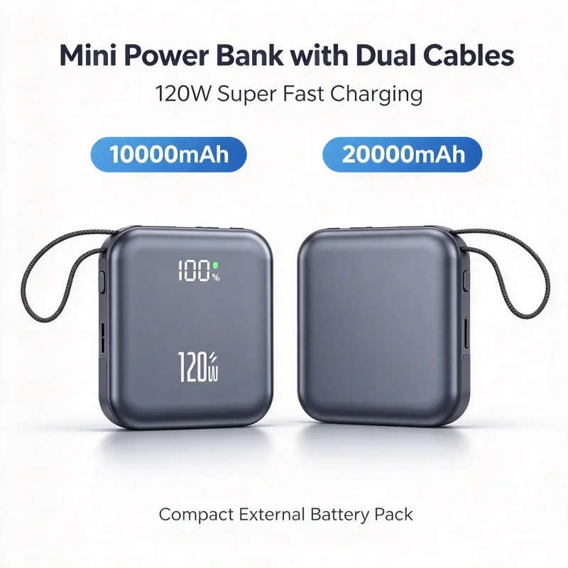 Mini Cute Power Bank 20000mAh CCC Certificated External Battery Built-in Cable 22.5W Fast Charging Battery for Samsung IPhone