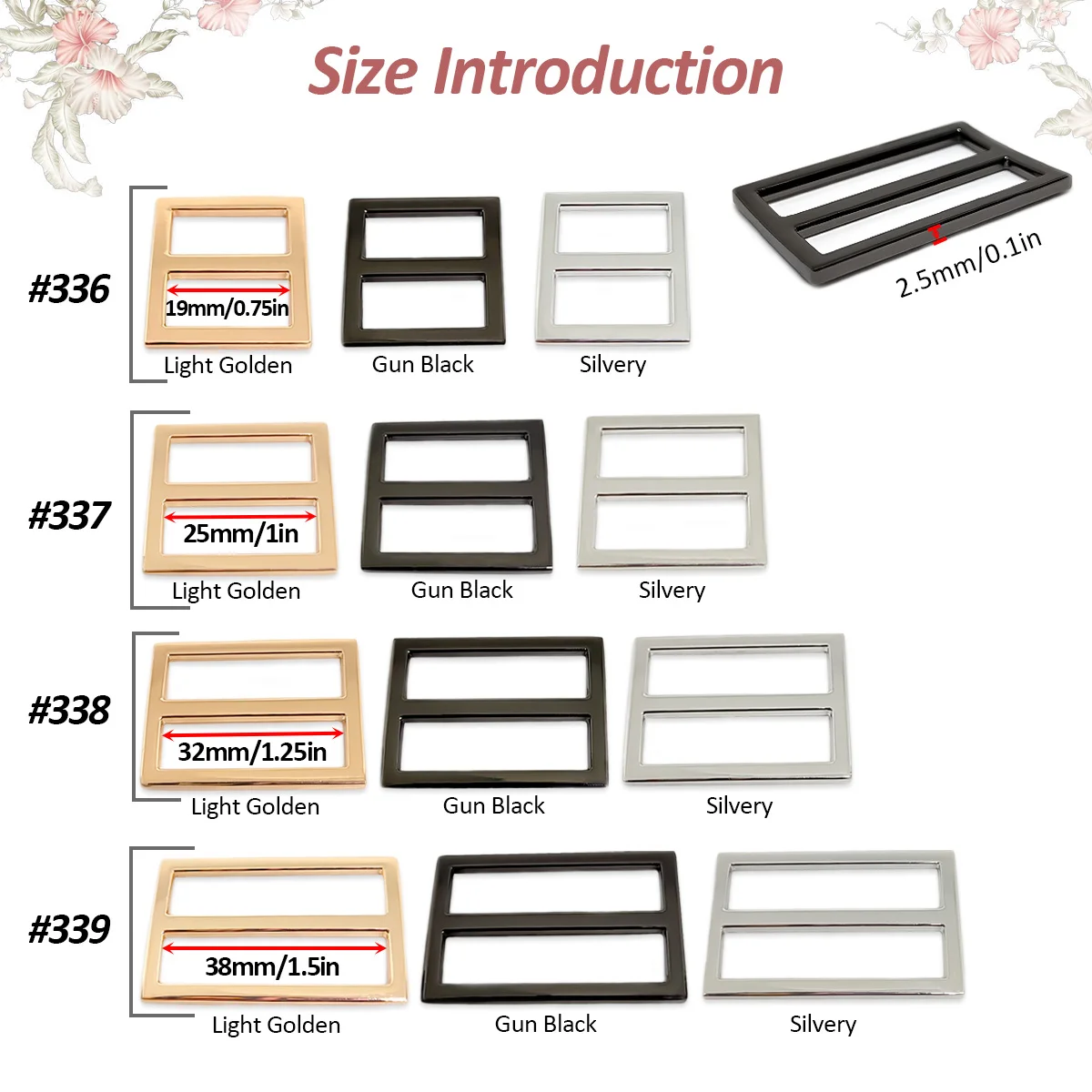 Pinless Tri-glide Buckle Alloy No Needle Rectangle Loop Hang Plated Belt Adjuster Webbing Slider High Quality Hardware for Bag