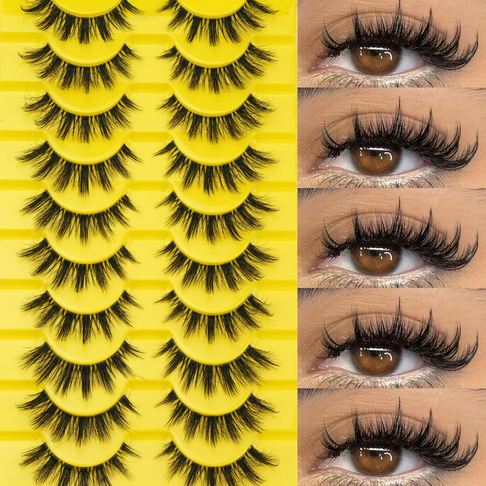 10 Pairs Clear Band Cat Eye False Eyelashes 3D Fluffy Voluminous Wispy Fake Lashes Reusable for European & American Eye Makeup