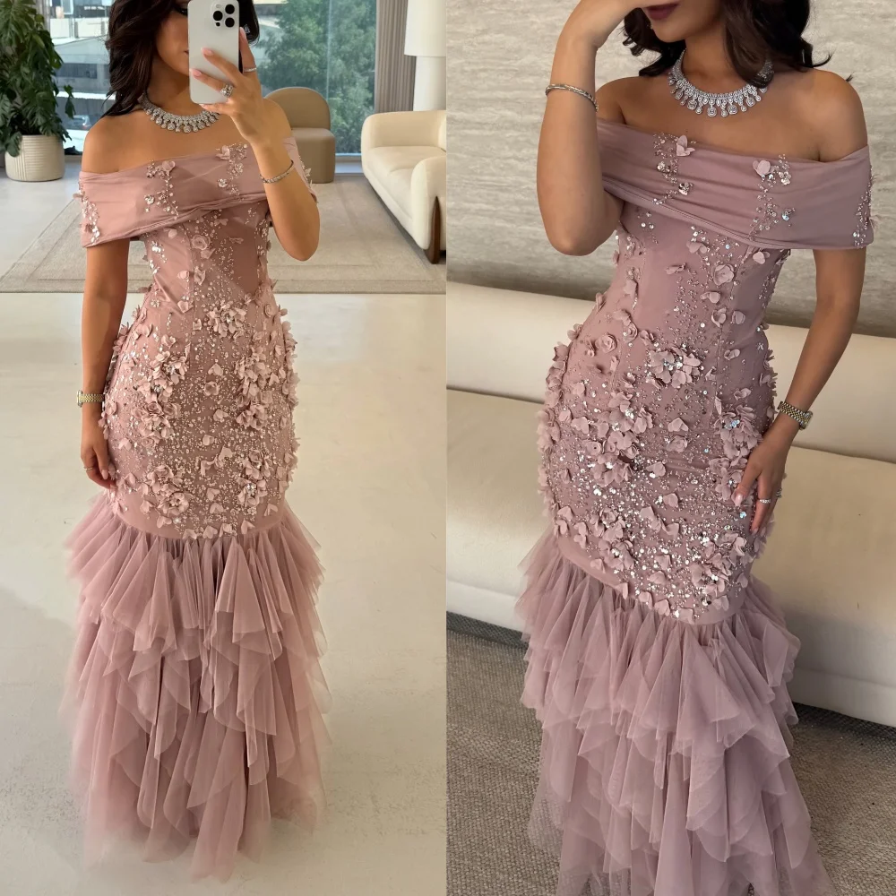 

Customized Elegant Off the Shoulder Sleeveless Evening Dress High Quality Tulle Prom Dresses Delicate Crystal Party Gowns