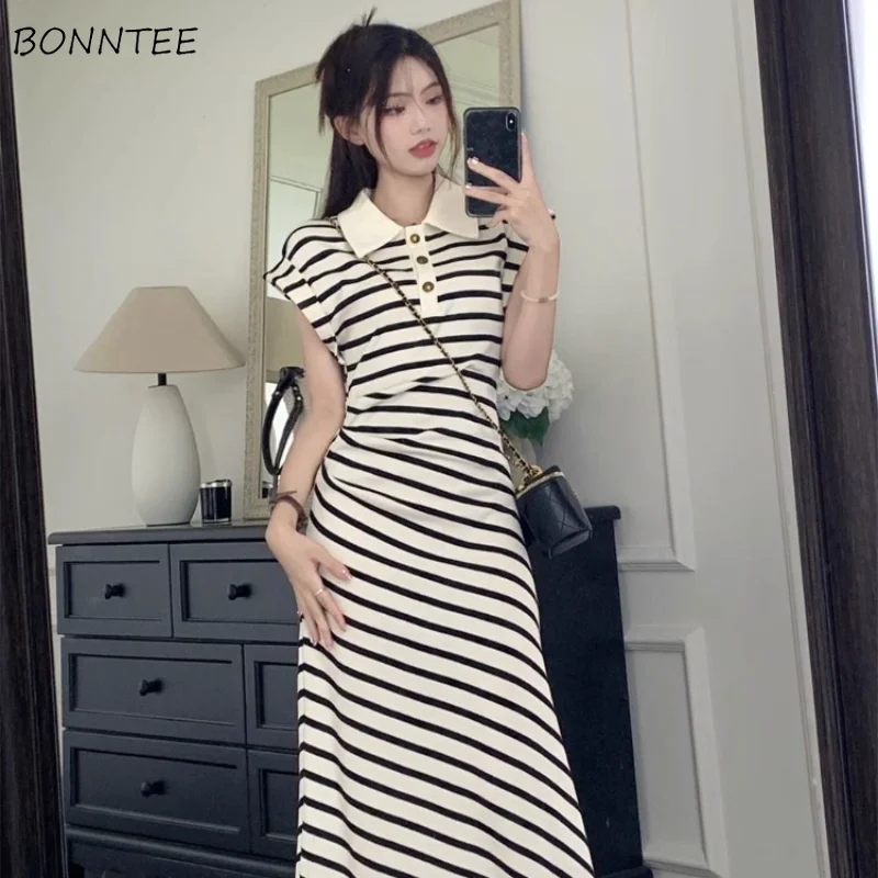 Dresses Women Striped Elegant Basic Creativity Special Young Charming Korean Style Sweet Fashion Ladies Spring Leisure Seductive