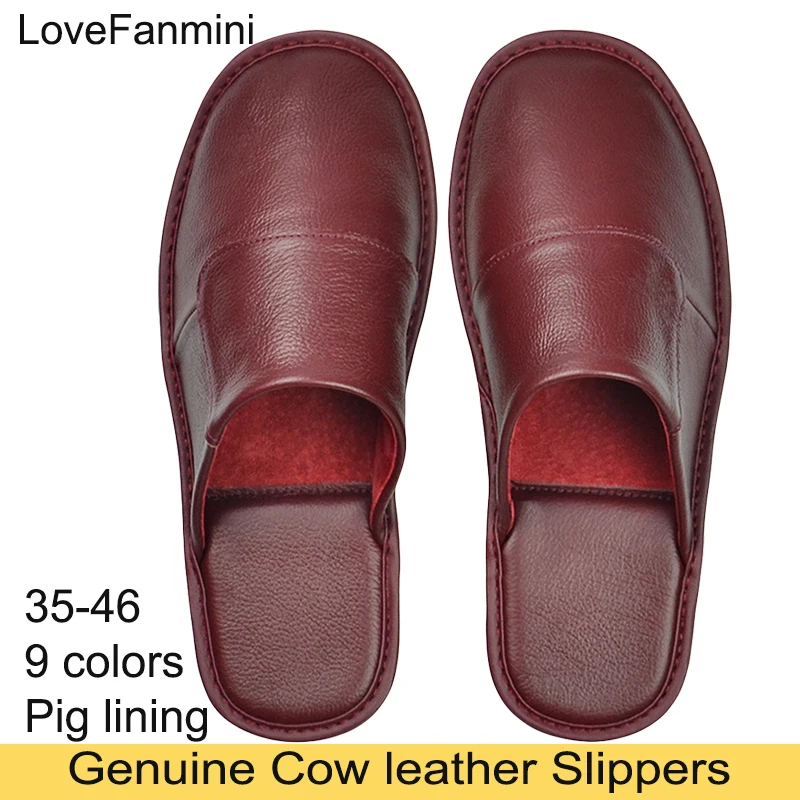 Genuine Cow Leather Slippers Homes in indoor slipper Spring Autumn summer men women elderly non-slip casual single Slides shoes