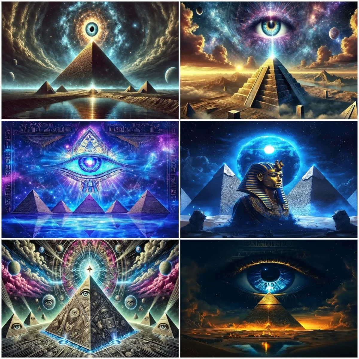 Toile de fond sur le thème des Pyramides Égyptiennes, avec Œil Cosmique Mystique et Pyramides du Désert, pour décoration de fête à domicile et accessoires de photographie