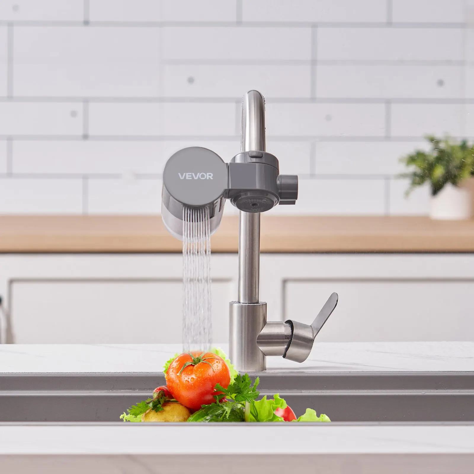 

Фильтр для воды на кран, очиститель воды для кухни, горизонтальный, серый