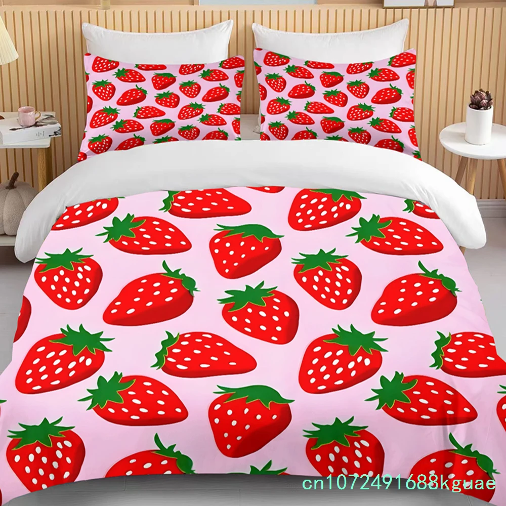 Sweet Strawberry Print Bedding Set Duvet Cover 1 Duvet Cover 2 Pillowcases Adult And Kids Bedding Set Luxury Queen Bedding Set