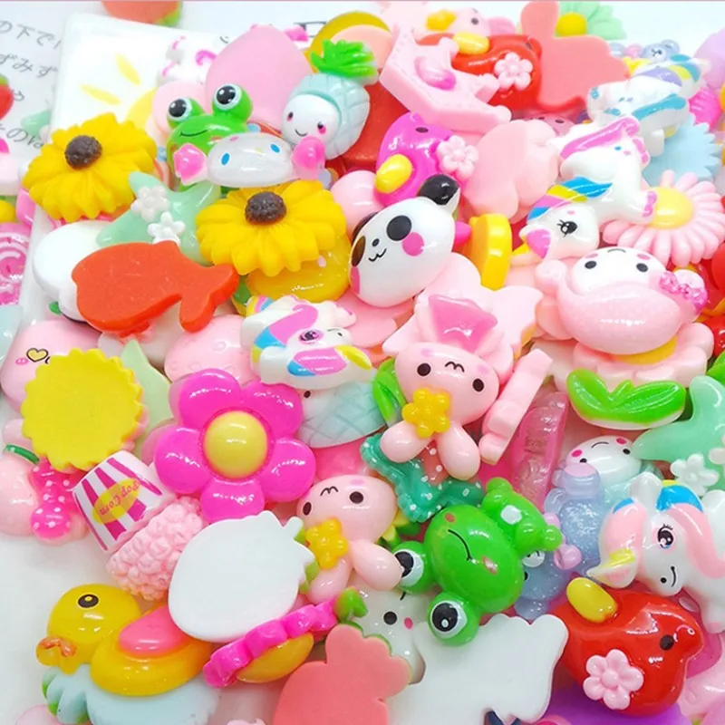 One Box Mixed Random Shape Kawaii Resin Nail Art Charms 3D Colorful Dessert Flower Animals Design Nail Rhinestones Decorations