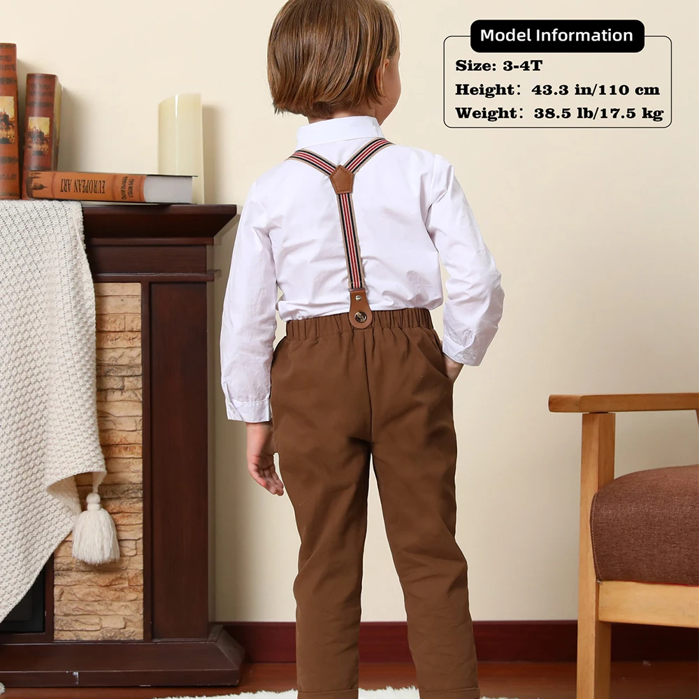 Baby Boys Outfit Toddler Wedding Formal Gentleman Suit Kids Thanksgiving Tan Outfit Easter Fall Set 1-5 Years Brown Clothes