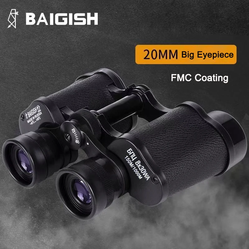 Baigish 8x30 Russian Binoculars Full Metal Structure Glasses Professional Military Waterproof Telescope Leather Bag For Hunting