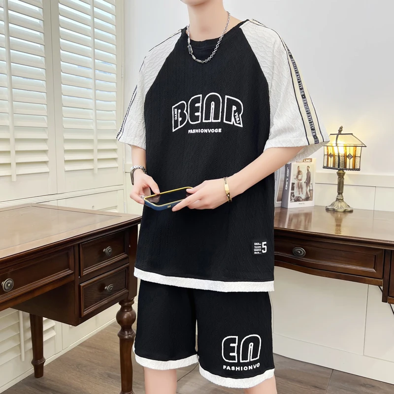 

Fashion 2024 Summer Men's Sets T-Shirt And Shorts Two Piece Tracksuits Youth Outwear Loose Short Sleeve Top Tees&Pant Twin Sets