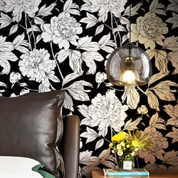 Black And White Floral Retro Wallpaper Peel And Stick Cabinet Sticker For Furniture Vintage Waterproof PVC Home Decor
